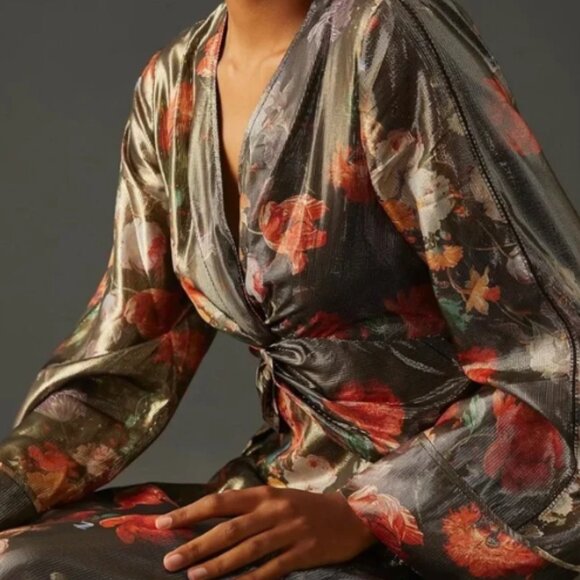 Anthropologie x Caballero Deep-V Maxi Floral Metallic Dress - Picture 3 of 13